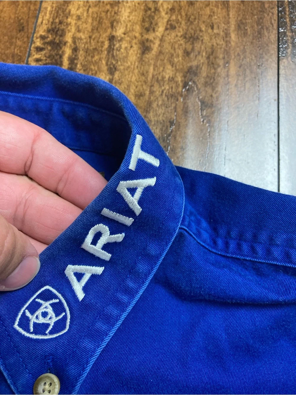 Ariat Royal Blue Logo Long Sleeve Western Rodeo Button Up Shirt Boys XL (18).